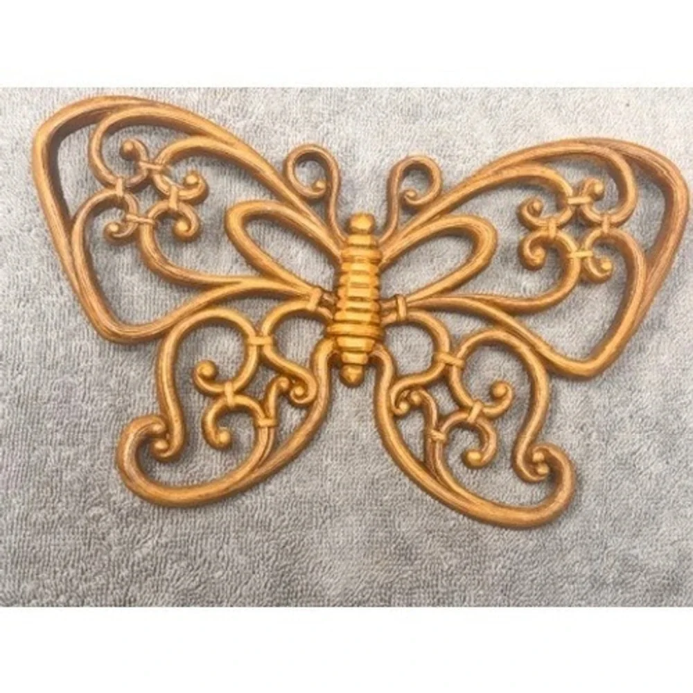 Vintage Burwood Products Butterfly Wall Decor Set of 3 Gold MCM 1970s USA Ratan